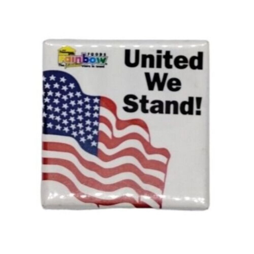 United We Stand US Flag Rainbow Foods Appreciation Square Button Pin Vintage